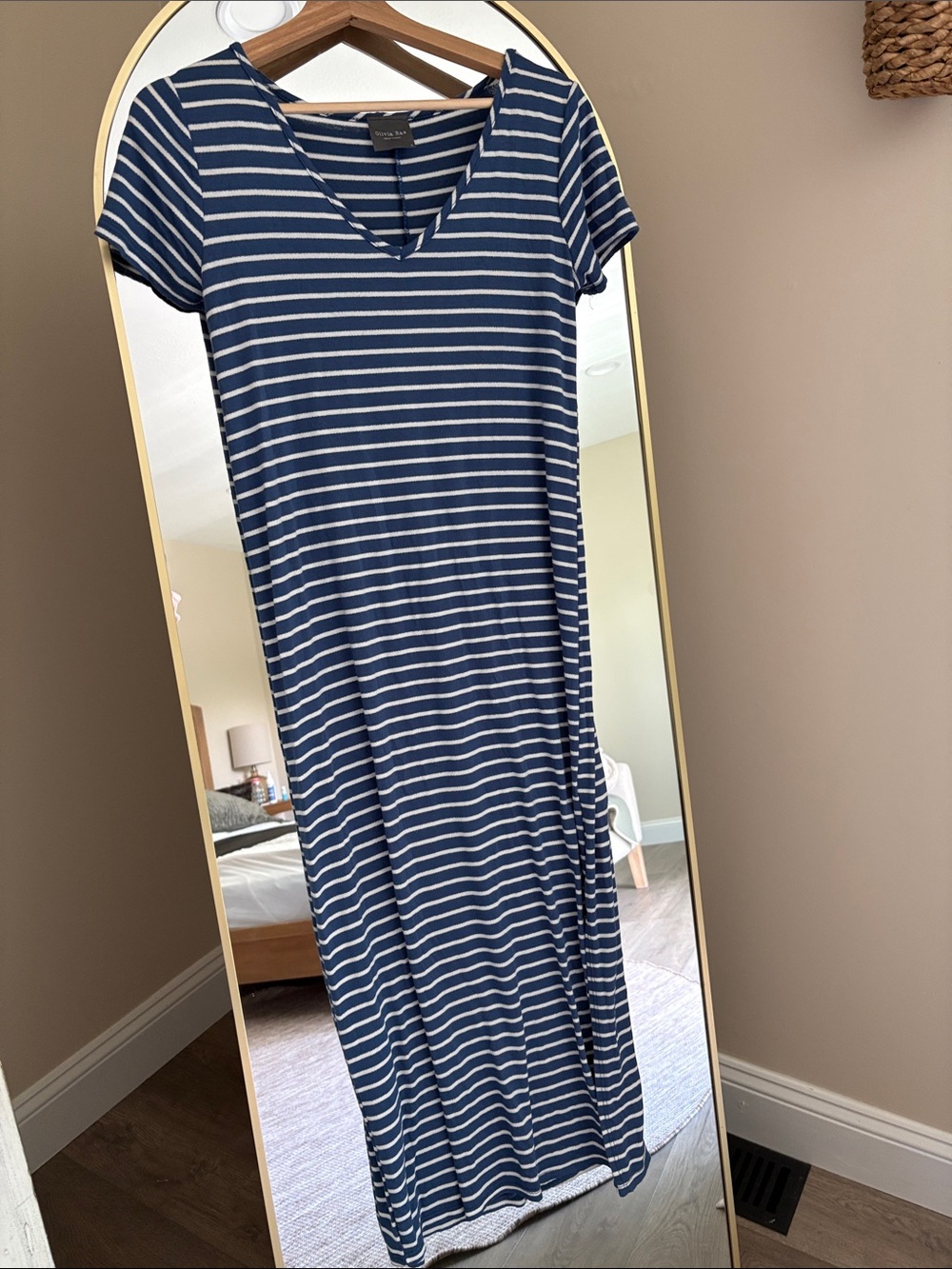 Olivia Rae Navy and White Striped V-Neck Maxi Dress